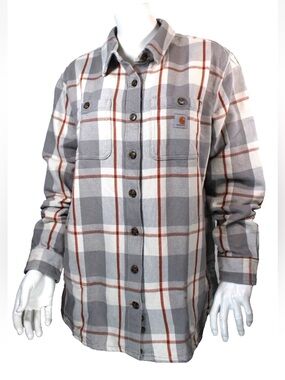 Carhartt Plaid Shirt Jacket in Cream, Gray and Red-Accents Loose Fit
